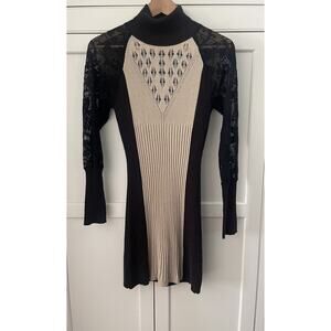 Yuka knit turtle neck dress size S black beige